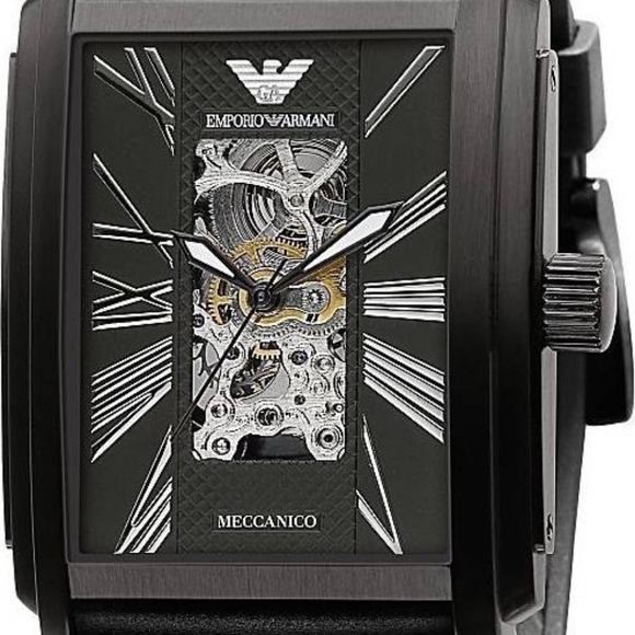Emporio Armani Meccanico Black Rectangular Dial Silicone Strap Automatic Watch - Picture 2 of 15